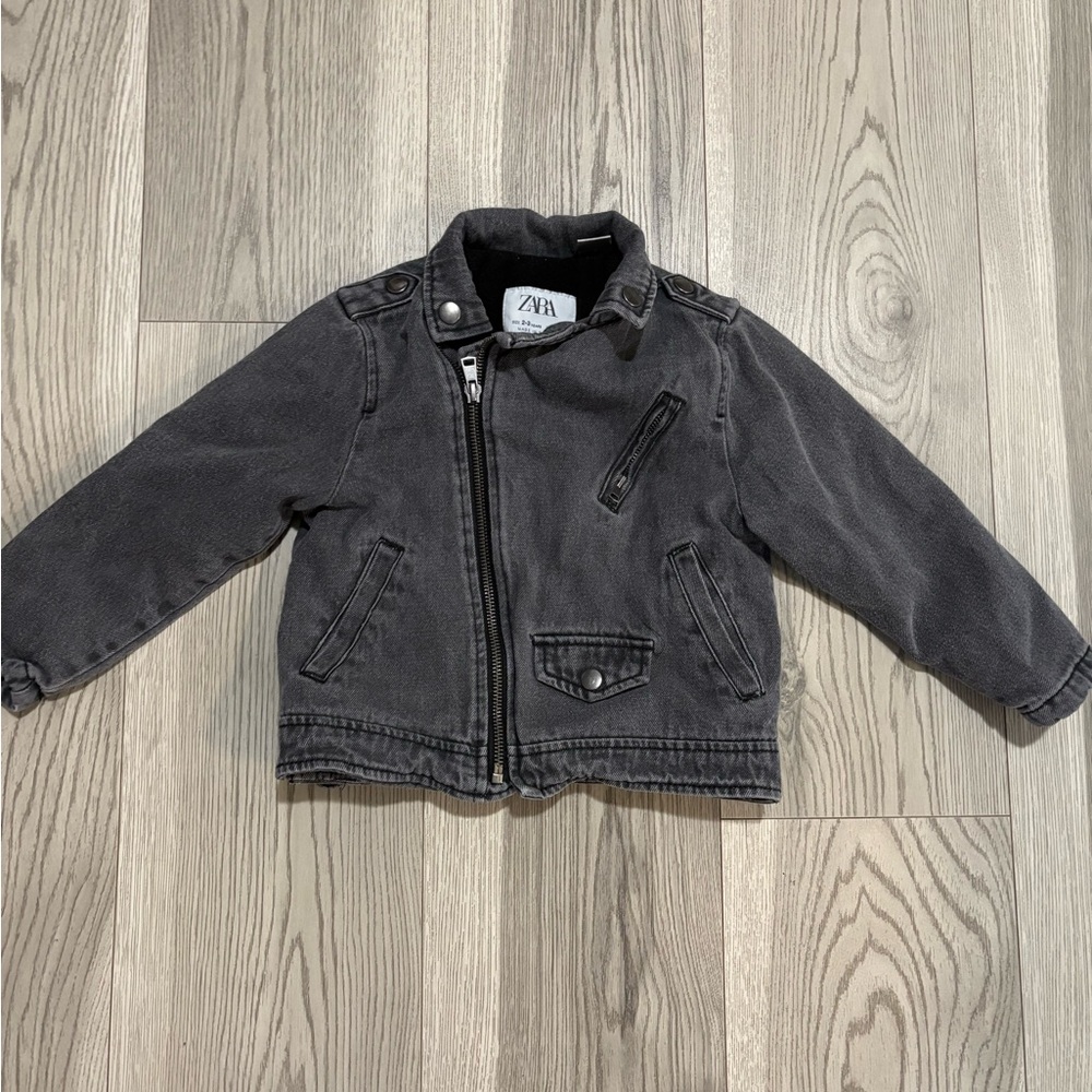 Zara Kids Denim Fleece Biker Jacket Size Size 2/3 Years